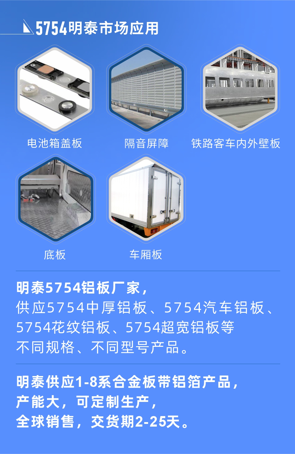 明泰5754鋁板優(yōu)勢

　　1、可焊接性能強，焊接裂縫的傾向低，焊縫和基體金屬的強度高。

　　2、表面的氧化物較少，軋制板材的表面質(zhì)量好，光滑無裂紋，無腐蝕斑點和硝鹽痕跡。

　　3、5754鋁板屬于中高強度的鋁合金，疲勞性能和耐腐蝕性能好。

　　4、可根據(jù)客戶需求定制不同厚度、不同版型的5754鋁板產(chǎn)品。

　　5754鋁板生產(chǎn)以及包裝要求
　　1、表面不允許有裂紋、腐蝕斑點和硝鹽痕跡。

　　2、表面上允許有深度不超過缺陷所在部位壁厚公稱尺寸8%的起皮、氣泡、表面粗超和局部機械損傷，但缺陷深度不能超過0.5mm,缺陷總面積不超過板材總面積的5%。

　　3、允許供貨方沿型材縱向打光至表面光滑。

　　4、其他要求：有需求方和供貨方自己擬定。

